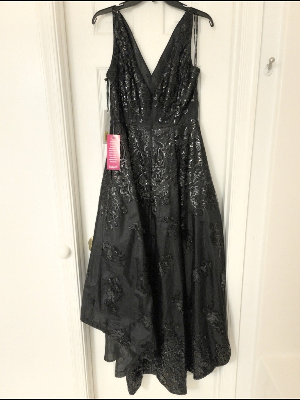 Calvin Klein Black Sequin High Low Formal Dress Size 10 NWT Evening Gown - Picture 4 of 8